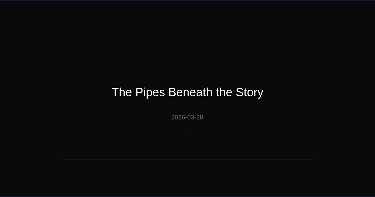 Industrial pipes and cables beneath a city street, bathed in amber light filtering through a metal grate — The Pipes Beneath the Story